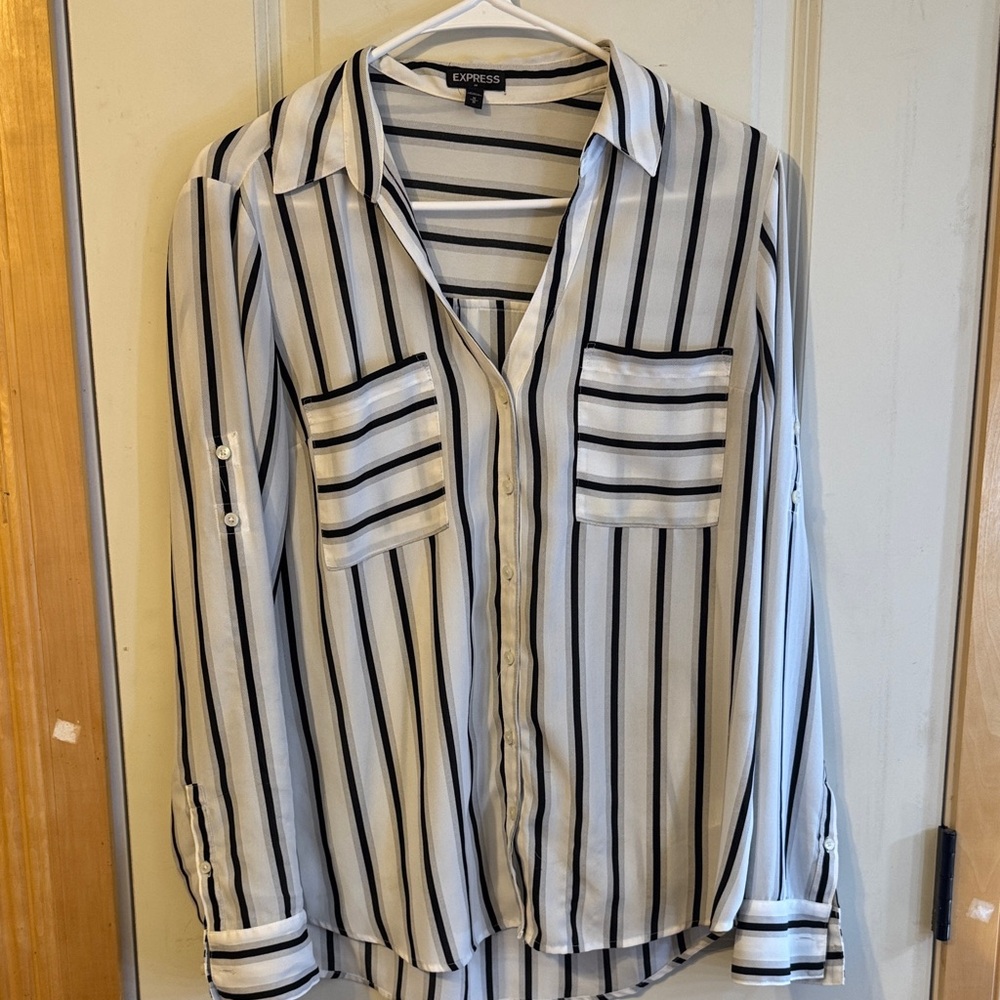 Express Black and White Striped Blouse